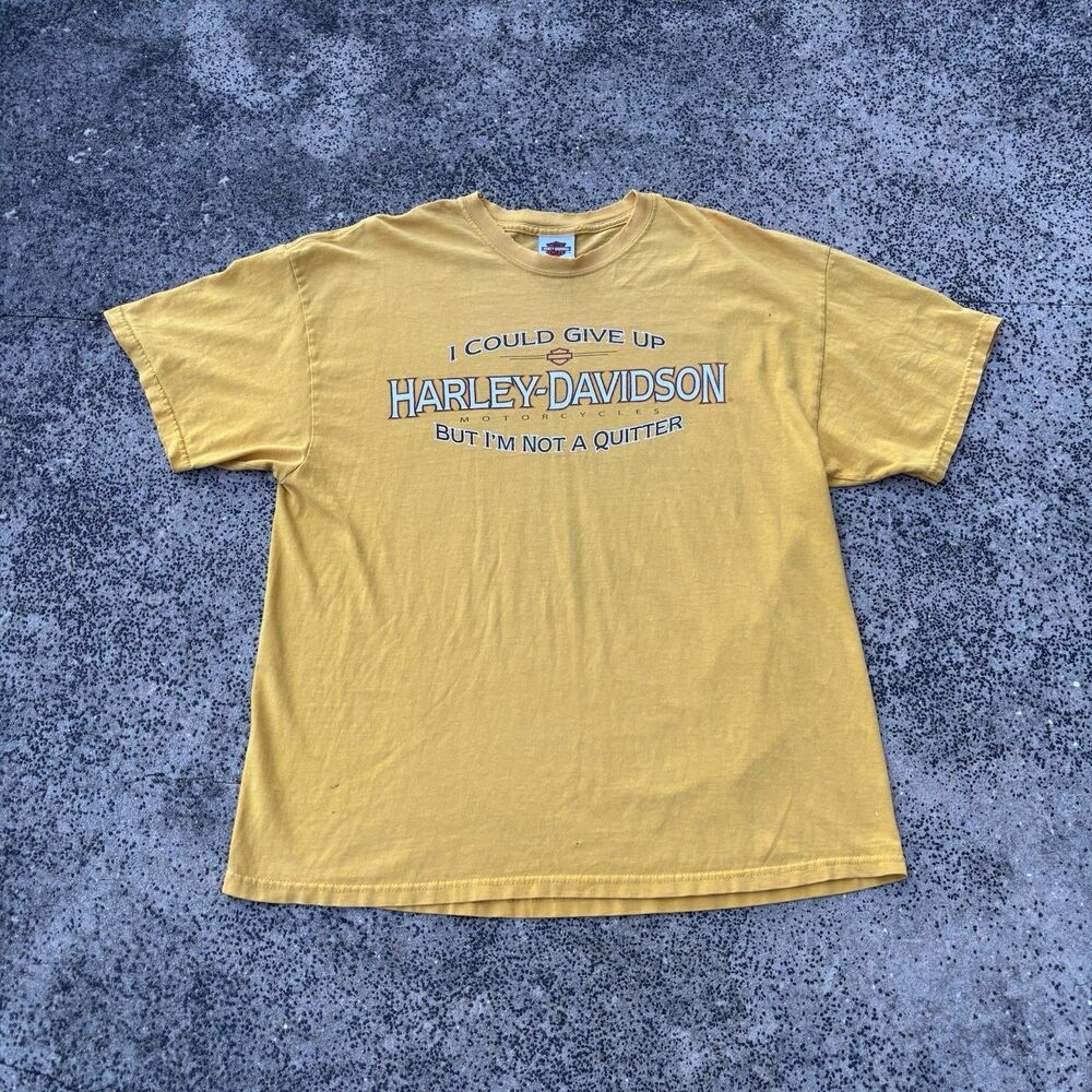 Harley Davidson Shirt Mens XL Yellow Crystal River Florida Not A Quitter Biker